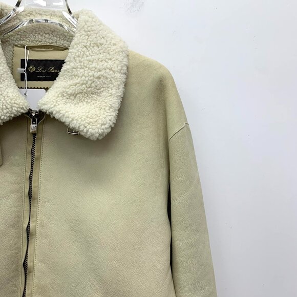 IW0325 Loro Piana Off-white lapel fur integrated zipper jacket jacket 40 M size - Picture 3 of 9